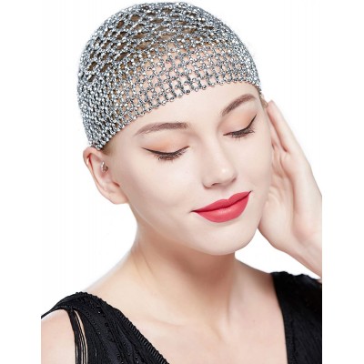 Headbands 1920s Beaded Cap Headpiece Belly Dance Cap Exotic Cleopatra Headpiece for Gatsby Themed Party - Silver - CL192O7LZS...