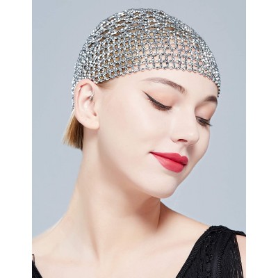 Headbands 1920s Beaded Cap Headpiece Belly Dance Cap Exotic Cleopatra Headpiece for Gatsby Themed Party - Silver - CL192O7LZS...