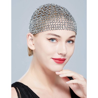 Headbands 1920s Beaded Cap Headpiece Belly Dance Cap Exotic Cleopatra Headpiece for Gatsby Themed Party - Silver - CL192O7LZS...