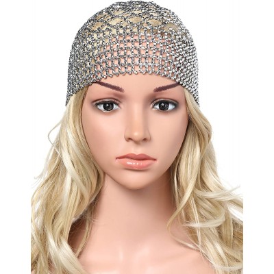 Headbands 1920s Beaded Cap Headpiece Belly Dance Cap Exotic Cleopatra Headpiece for Gatsby Themed Party - Silver - CL192O7LZS...