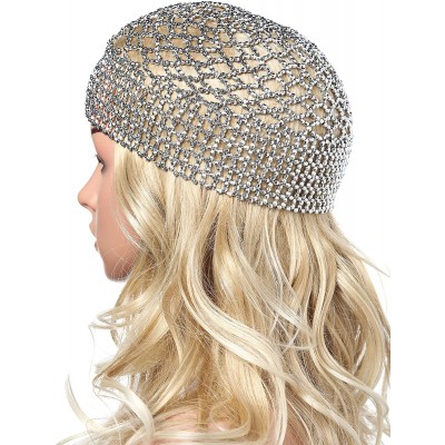 Headbands 1920s Beaded Cap Headpiece Belly Dance Cap Exotic Cleopatra Headpiece for Gatsby Themed Party - Silver - CL192O7LZS...