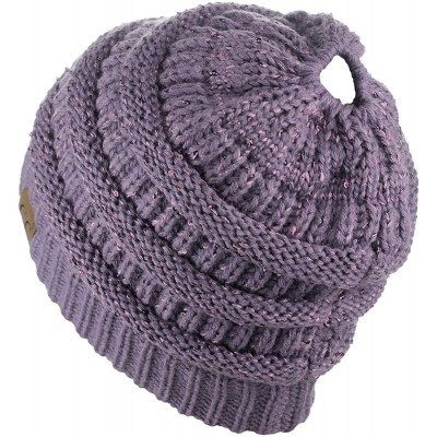 Skullies & Beanies BeanieTail Sparkly Sequin Cable Knit Messy High Bun Ponytail Beanie Hat - Violet - C318HD9ON36 $14.09
