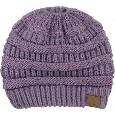 Skullies & Beanies BeanieTail Sparkly Sequin Cable Knit Messy High Bun Ponytail Beanie Hat - Violet - C318HD9ON36 $14.09