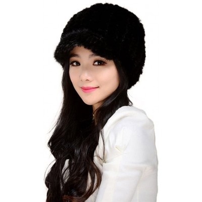 Skullies & Beanies Women's Knitted Mink Fur Hat for Winter Snow Ski Caps with Visor - Black - CB1255CBQWF $32.34