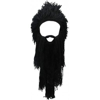 Skullies & Beanies Creative Original Barbarian Knit Beard Hat Wig Beanie Hat Funny Knit Hat Beard Facemask - L-black - CA18H8...