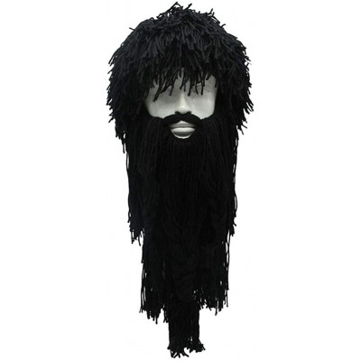Skullies & Beanies Creative Original Barbarian Knit Beard Hat Wig Beanie Hat Funny Knit Hat Beard Facemask - L-black - CA18H8...