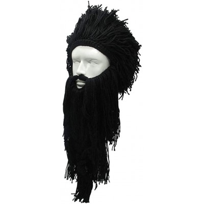 Skullies & Beanies Creative Original Barbarian Knit Beard Hat Wig Beanie Hat Funny Knit Hat Beard Facemask - L-black - CA18H8...