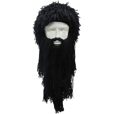 Skullies & Beanies Creative Original Barbarian Knit Beard Hat Wig Beanie Hat Funny Knit Hat Beard Facemask - L-black - CA18H8...