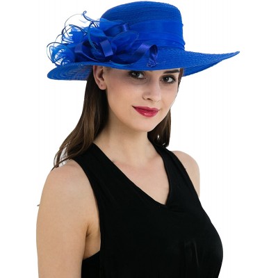 Sun Hats Women's Organza Church Kentucky Derby Hat Floral Ribbon Fascinator Bridal Tea Party Wedding Hat - Royal Blue - CI18Z...