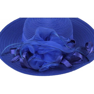 Sun Hats Women's Organza Church Kentucky Derby Hat Floral Ribbon Fascinator Bridal Tea Party Wedding Hat - Royal Blue - CI18Z...