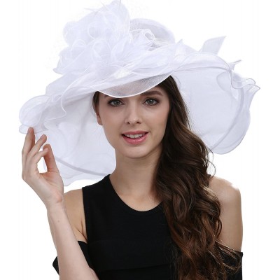 Sun Hats Women's Kentucky Derby Racing Horse Hat Church Wedding Dress Party Occasion Cap - White - CR126XPNJOL $35.41