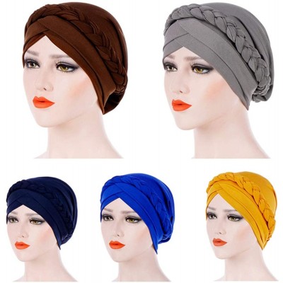 Skullies & Beanies Chemo Cancer Braid Turban Cap Ethnic Bohemia Twisted Hair Cover Wrap Turban Headwear - Coffee - CP18X9G5ER...