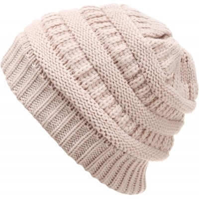 Skullies & Beanies Women's Soft Warm Stretch Ribbed Knit Winter Skull Cap Beanie Hat with Soft Sherpa Lining - Beige - CD18KZ...