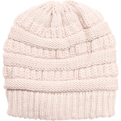 Skullies & Beanies Women's Soft Warm Stretch Ribbed Knit Winter Skull Cap Beanie Hat with Soft Sherpa Lining - Beige - CD18KZ...