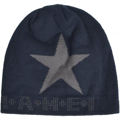 Skullies & Beanies Star Knit Winter Slouch Beanie Hat Warm Villus Lined Skull Ski Cap - Navy - CY126CFDLEF $14.56