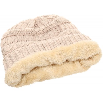 Skullies & Beanies Women's Soft Warm Stretch Ribbed Knit Winter Skull Cap Beanie Hat with Soft Sherpa Lining - Beige - CD18KZ...