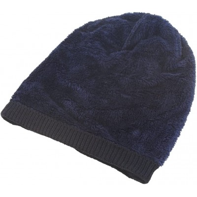 Skullies & Beanies Star Knit Winter Slouch Beanie Hat Warm Villus Lined Skull Ski Cap - Navy - CY126CFDLEF $14.56