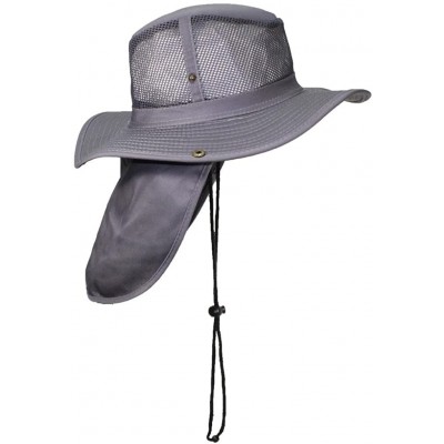 Sun Hats Packable Wide Brim Mesh Safari/Outback W/Neck Flap & Snap Up Sides - Gray - CO189ZESXE5 $29.45