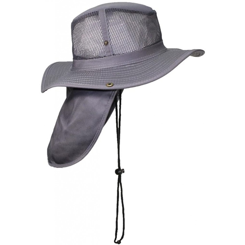 Sun Hats Packable Wide Brim Mesh Safari/Outback W/Neck Flap & Snap Up Sides - Gray - CO189ZESXE5 $16.54
