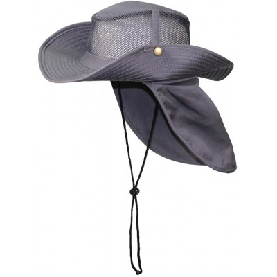 Sun Hats Packable Wide Brim Mesh Safari/Outback W/Neck Flap & Snap Up Sides - Gray - CO189ZESXE5 $16.54