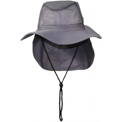 Sun Hats Packable Wide Brim Mesh Safari/Outback W/Neck Flap & Snap Up Sides - Gray - CO189ZESXE5 $16.54