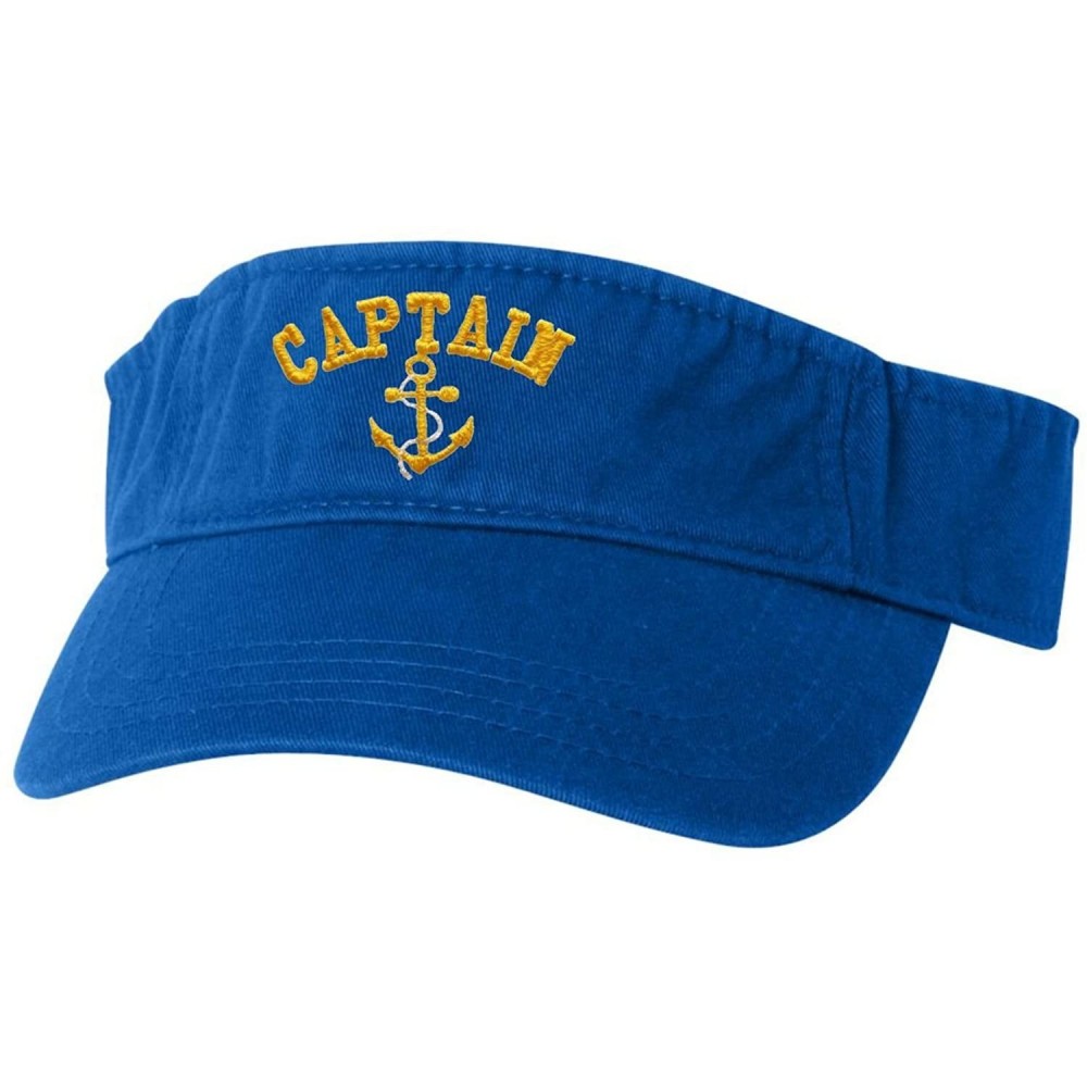Visors Adult Captain with Anchor Embroidered Visor Dad Hat - Royal - CT184II5EQE $26.90