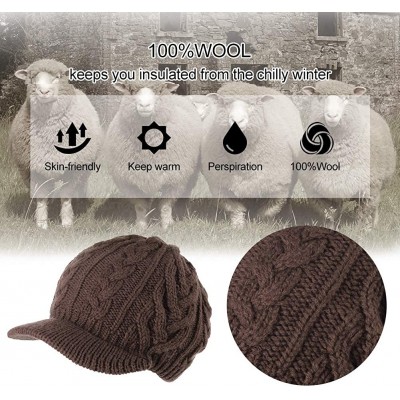 Skullies & Beanies Womens Knit Visor Beanie Newsboy Cap Winter Warm Hat Cold Snow Weather Girl 55-60cm - 89231-coffee - CN192...