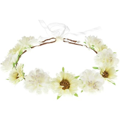 Headbands Rose Flower Leave Crown Bridal with Adjustable Ribbon - A Ivory - C3184UUI820 $20.32