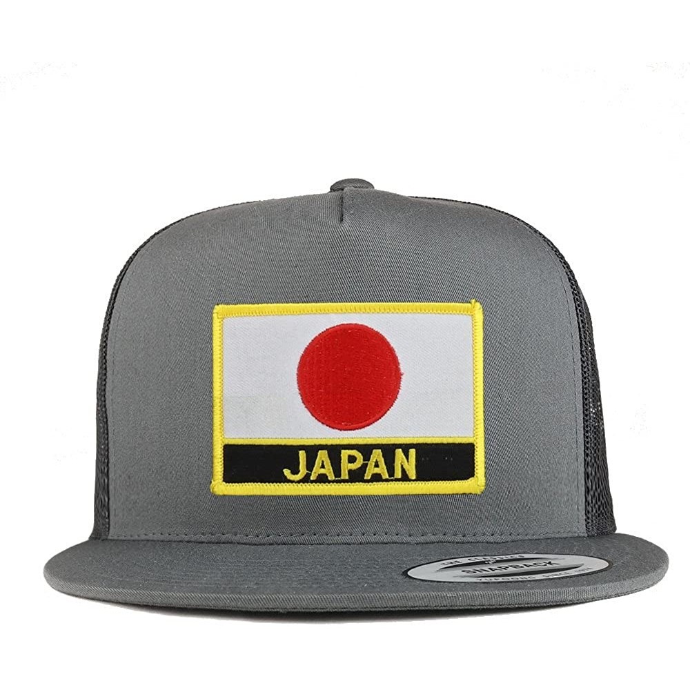 Baseball Caps Japan Flag 5 Panel Flatbill Trucker Mesh Snapback Cap - Charcoal - CA18DOWRD2Z $22.13