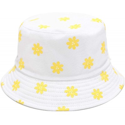 Bucket Hats Unisex Print Double-Side-Wear Reversible Bucket Hat - Small Flower White - C019973KZE2 $10.58