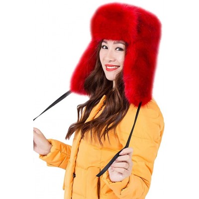 Bomber Hats Women's Russian Cossack Style Faux Fur Winter Ushanka Hat - Red - CI128S82HG7 $25.81