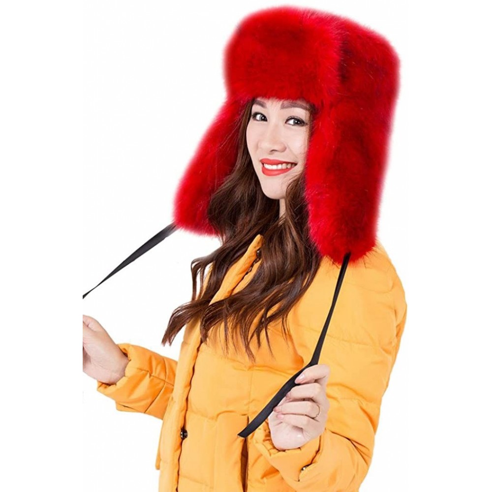 Bomber Hats Women's Russian Cossack Style Faux Fur Winter Ushanka Hat - Red - CI128S82HG7 $25.81