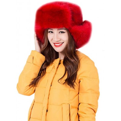 Bomber Hats Women's Russian Cossack Style Faux Fur Winter Ushanka Hat - Red - CI128S82HG7 $61.30