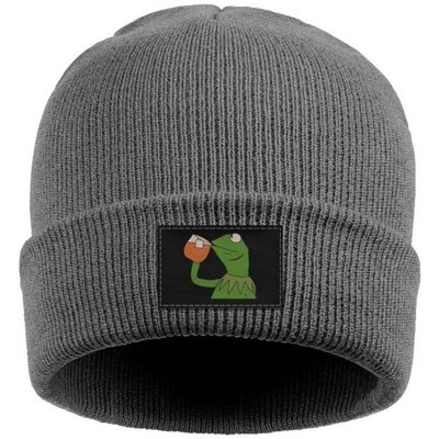 Skullies & Beanies Mens Womens Warm Solid Color Daily Knit Cap Funny-Green-Frog-Sipping-Tea Headwear - Gray-4 - C518NE0EKLT $...