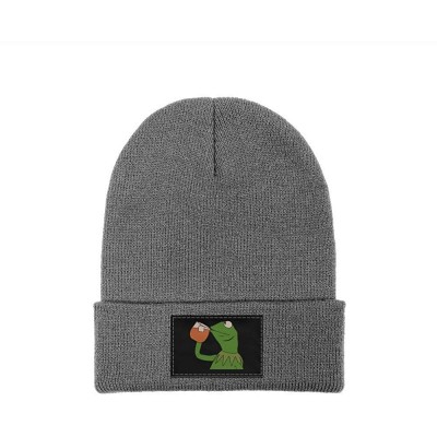 Skullies & Beanies Mens Womens Warm Solid Color Daily Knit Cap Funny-Green-Frog-Sipping-Tea Headwear - Gray-4 - C518NE0EKLT $...