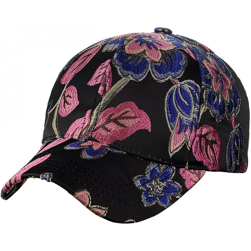 Baseball Caps Women's Metallic Embroidered Jacquard Flower Vine Adjustable Baseball Cap- Royal/Pink - C318C54IMWT $15.67