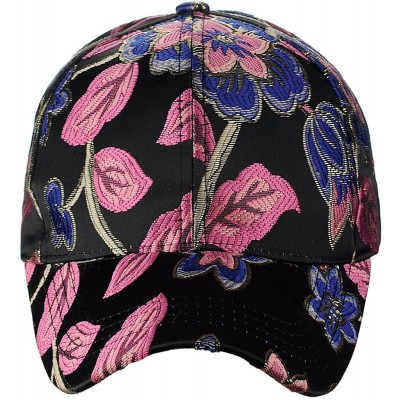 Baseball Caps Women's Metallic Embroidered Jacquard Flower Vine Adjustable Baseball Cap- Royal/Pink - C318C54IMWT $15.67