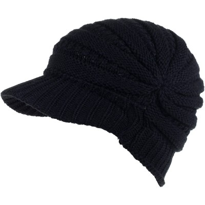 Skullies & Beanies Fashion Futuristic Style Look Knitted Beanie Hat with Visor for Women - Black - CF11B4N5A1H $9.58