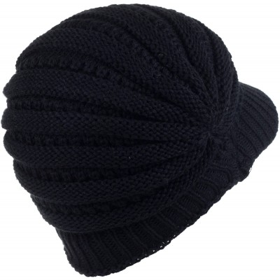 Skullies & Beanies Fashion Futuristic Style Look Knitted Beanie Hat with Visor for Women - Black - CF11B4N5A1H $9.58