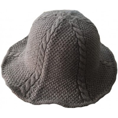 Bucket Hats Women's Cable Knit Foldable Wool Blend Church Cloche Cap Bucket Hat Bowler Hats - Khaki - C0188OAA2UG $11.16