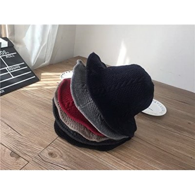 Bucket Hats Women's Cable Knit Foldable Wool Blend Church Cloche Cap Bucket Hat Bowler Hats - Khaki - C0188OAA2UG $11.16