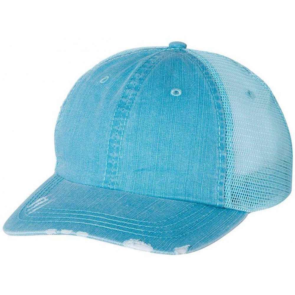 Baseball Caps Mega Cap 6990 - Herringbone Unstructured Trucker Cap - Aqua/ Aqua - CN18HWRXAEG $8.91