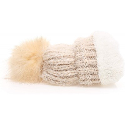 Skullies & Beanies Women's Soft Chunky Scattered Sequin Fuzzy Cable Knit Faux Pom Pom Beanie hat with Sherpa Lined - Beige - ...