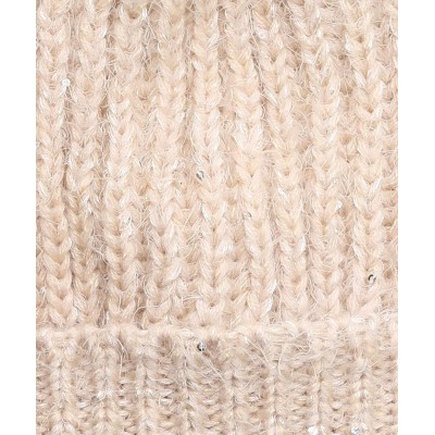 Skullies & Beanies Women's Soft Chunky Scattered Sequin Fuzzy Cable Knit Faux Pom Pom Beanie hat with Sherpa Lined - Beige - ...