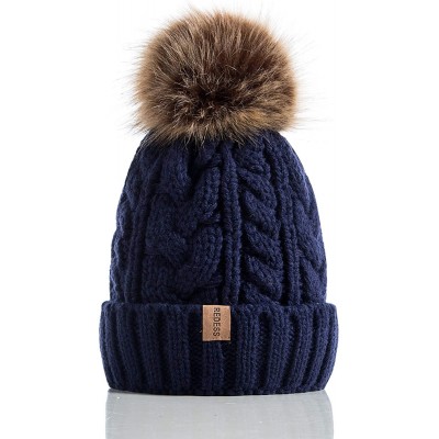 Skullies & Beanies Women Winter Pompom Beanie Hat with Warm Fleece Lined- Thick Slouchy Snow Knit Skull Ski Cap - 1 Dark Blue...