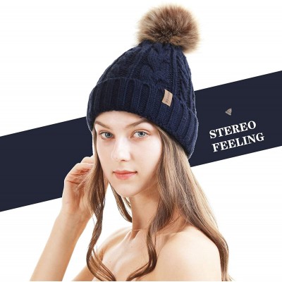 Skullies & Beanies Women Winter Pompom Beanie Hat with Warm Fleece Lined- Thick Slouchy Snow Knit Skull Ski Cap - 1 Dark Blue...