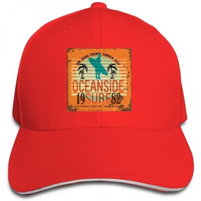 Skullies & Beanies Cotton Adjustable Baseball Cap Oceanside Surf 1982.png- Snapback Hat - Red - C31829ZWTO9 $22.30