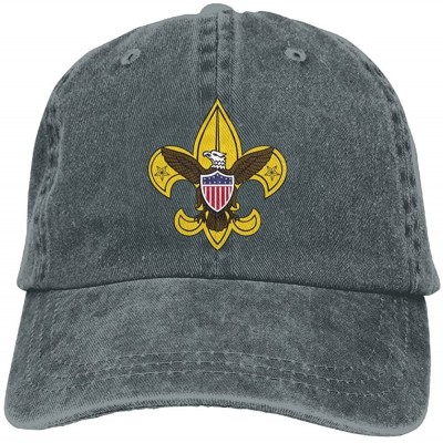 Baseball Caps Unisex Boy Scout Fleur De Lis Dyed Washed Denim Cotton Baseball Cap Hat Black - Asphalt - C018CU2KQUA $14.55