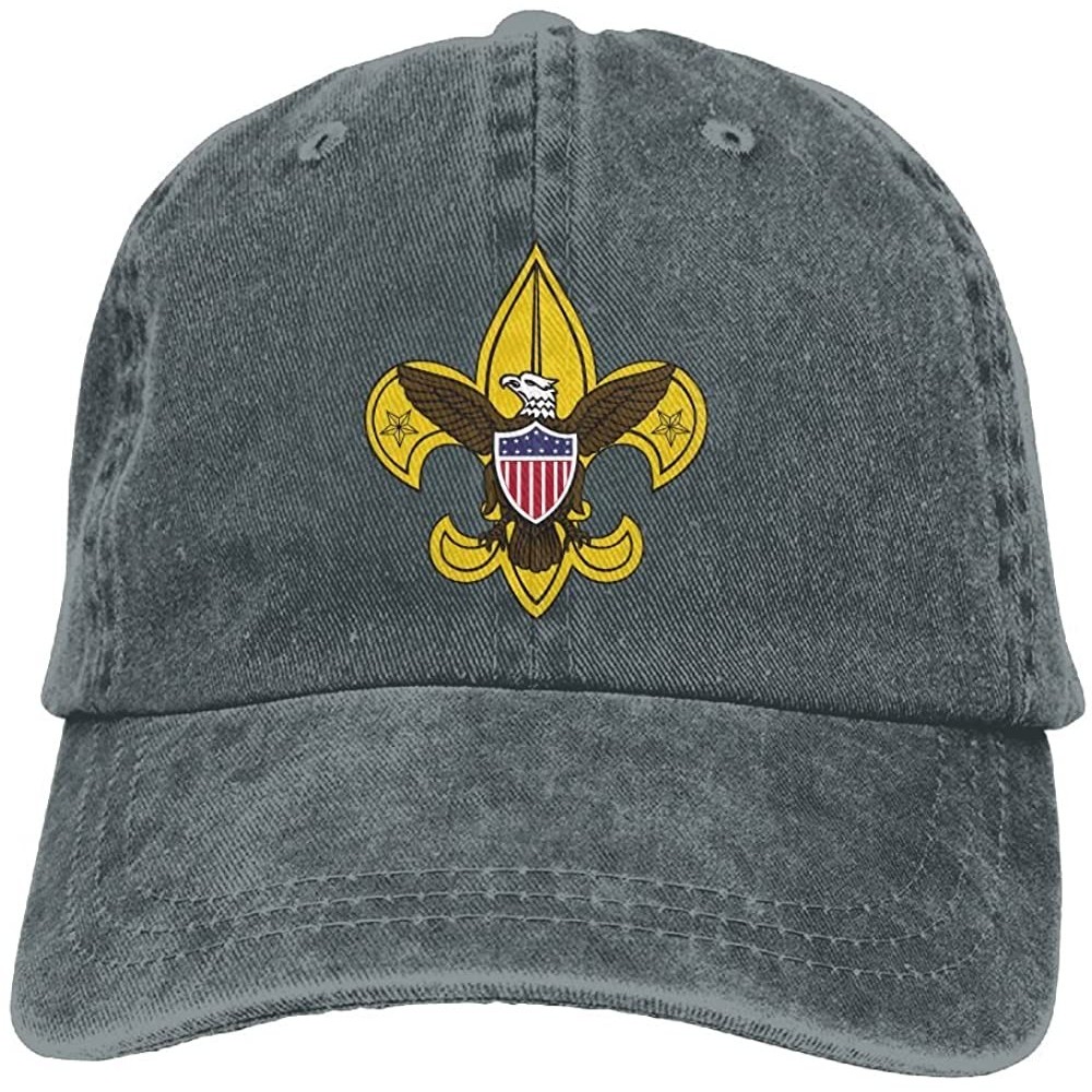 Baseball Caps Unisex Boy Scout Fleur De Lis Dyed Washed Denim Cotton Baseball Cap Hat Black - Asphalt - C018CU2KQUA $14.55