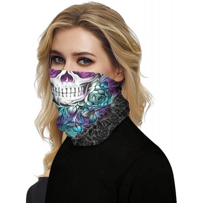 Balaclavas Windproof Face Mask-Balaclava Hood-Cold Weather Motorcycle Ski Mask - Purple Skull - CR197ZKADQO $10.14